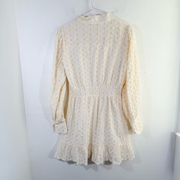 Karlie Ivory Embroidered Eyelet Balloon Sleeve Shirt Mini Dress Small - Picture 14 of 15
